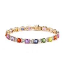 15.22 ctw Multicolor Sapphire and 1.21 ctw Diamond 14K Yellow Gold Bracelet