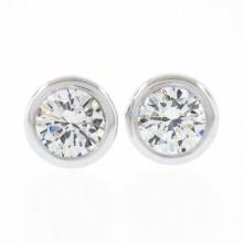 New 14k White Gold 0.52 ctw Martini Bezel Round Brilliant Diamond Stud Earrings