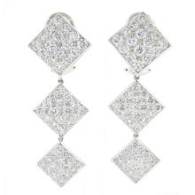 18k White Gold 6 ctw Pave VVS E Diamond Graduated Drop Square Dangle Earrings