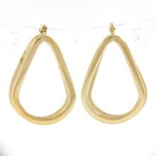 14K Yellow Gold Polished Freeform Off Center 3D Open Tube Hoop Drop Earrings