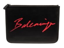 Balenciaga Black Leather Everyday Script Logo Medium Pouch