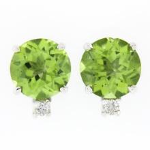 NEW 14k White Gold 2.86 ctw Round Green Peridot w/ Diamond Accent Stud Earrings