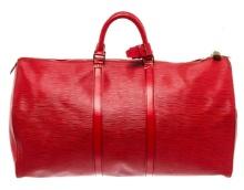 Louis Vuitton Red Epi Leather Keepall 55 Travel Bag