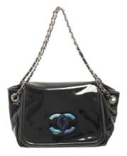 Chanel Black Patent Leather Flap Shoulder Bag