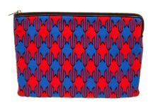 Celine Blue, Multicolor, Red Fabic Zip Pouch Clutch