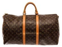 Louis Vuitton Brown Monogram Keepall 55 Bandouliï¿½re Travel Bag