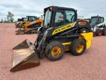 2012 New Holland L218 skid steer, cab w/heat, aux hyds, 2-spd, quick coupler, 10x16.5 tires, hand &