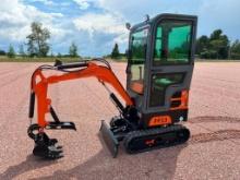 NEW 2024 FF Industrial FF13 excavator, cab, 7" rubber tracks, front blade, 17" bucket, manual thumb,