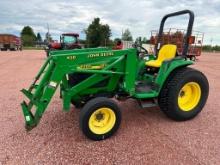 1999 John Deere 4300 compact tractor, open station, 4x4, John Deere 430 loader, turf tires, hydro