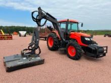 2013 Kubota M108S commercial mowing tractor, CHA, MFD, Terrain King boom mower w/ rotary head,