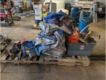 Hose Reel, Tarps, Hand Tools