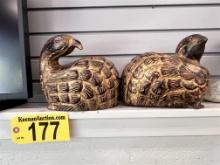 PAIR OF 2-CARVED WOODEN QUAIL FIGURINES