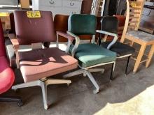 LOT OF 3-METAL FRAME PADDED CHAIRS: 2-SWIVEL, 1-SIDE CHAIR