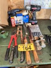 MISC. TOOL LOT: POWER TOOLS, HAND TOOLS, TRAILER BALLS