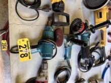 LOT OF 3-MAKITA POWER TOOLS: 5" DISC SANDER, 4" RIGHT ANGLE GRINDER, HEAT GUN