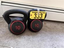 LOT: 4-KETTLE BELLS, 2-10LB., 2-15LB.