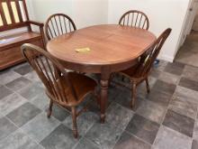 5-PC DINING ROOM TABLE SET, TABLE, LEAF, 4-WINDSOR STYLE CHAIRS