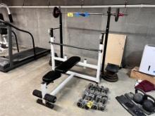 PARABODY SERIOUS STEEL WEIGHT BENCH W/ BAR, ASSORTED WEIGHTS