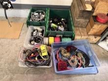 LOT OF ASSORTED ELECTRICAL COMPONENTS, WIRING, TEMPORARY TRAILER LIGHTS, MISC. CABLING