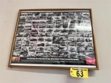 INTERNATIONAL "OVER 100 YEARS" FRAMED POSTER, 1898-1998 TRACTOR TRAILER MODELS