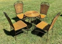 Wicker and Wrought Iron Table and Four Chairs