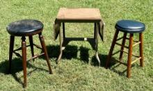 Work Table and Two Bar Stools