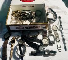 Vintage Watch Lot In Old Cigar Box