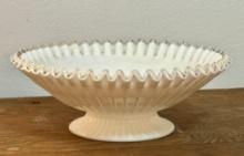 Fenton  Silver Crest Crimped Ruffled Edge White Milk Glass Ten-Inch Footed Bowl