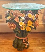 Pedestal Floral and Hummingbird Base with Glass Top Table