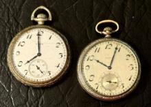 2 Antique Elgin Silver Metal Pocket Watches