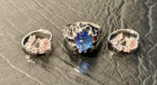 Lot Of 3 Sterling Cocktail Rings