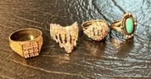 Lot Of 4 Sterling Cocktail Rings