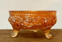 Imperial Marigold Rose Carnival Glass Footed Bowl