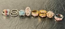 Lot Of 8 Costume Jewelry Cocktail Rings