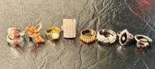 Lot Of 8 Costume Jewelry Cocktail Rings