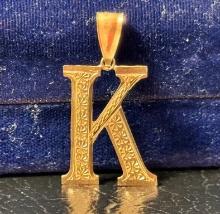 10K Yellow Gold Letter K Pendant