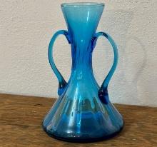 Vintage Double-Handled Blue Vase