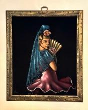 Mid-Century Flamenco Lady on Black Velvet by Anel