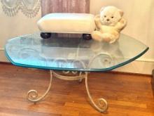 Glass top Table, Footstool and Bear Lot