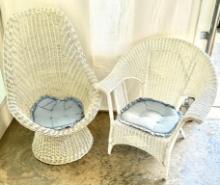 Two White Wicker Chairs