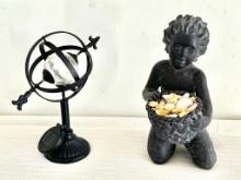 Black Resin Statue and Solar Light