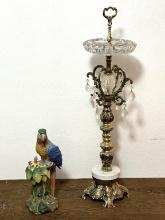 Vintage Ashtray on a Stand and Ceramic Parrot