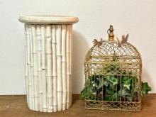 Ceramic Pedestal with Removeable Top with a Gold Gild Rectangular Birdcage