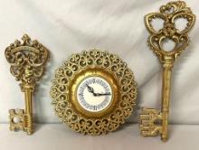 3 Pc. Gold Syroco Clock & Key Plaque Set