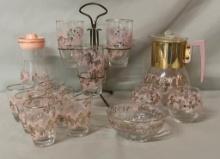 15 Pc. Libby's Pink & Gold 1960's Floral Glassware set