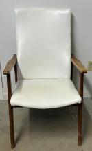 MCM Oak and White Vinyl Arm Chair