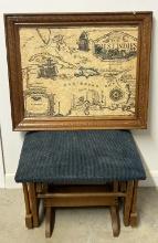 Ottoman for Glider Rocker and West Indies Map in Frame