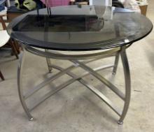 Modern Smoke Glass and Chrome Base Round Dining Table