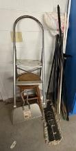 Folding Two Step Ladder and Oak Stool