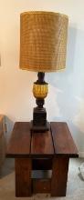 Pine End Table & Lamp